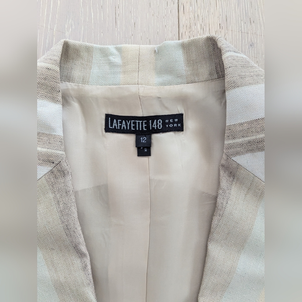 LAFAYETTE 148 Vintage Linen/Silk Blend Multi-Stripe Suit; Size 12 - Picture 9 of 16
